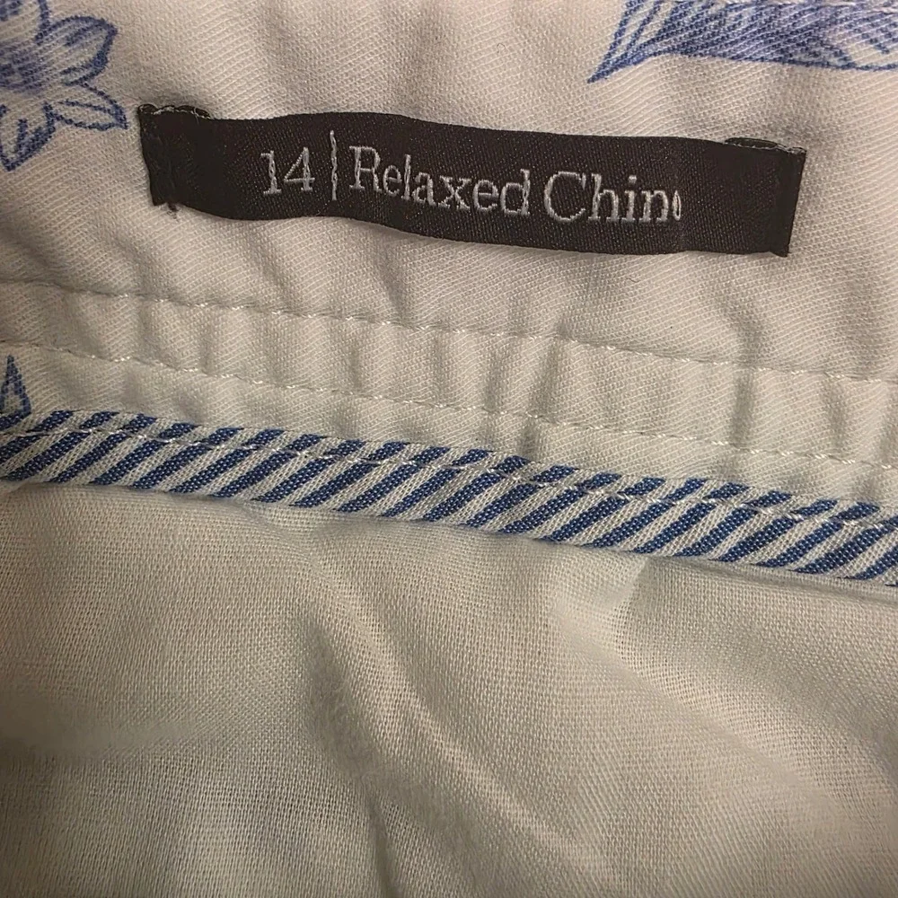 Talbots Relaxed Chino Pants Womens 14 Blue White Tropical Floral Botanical Print - Picture 6 of 8